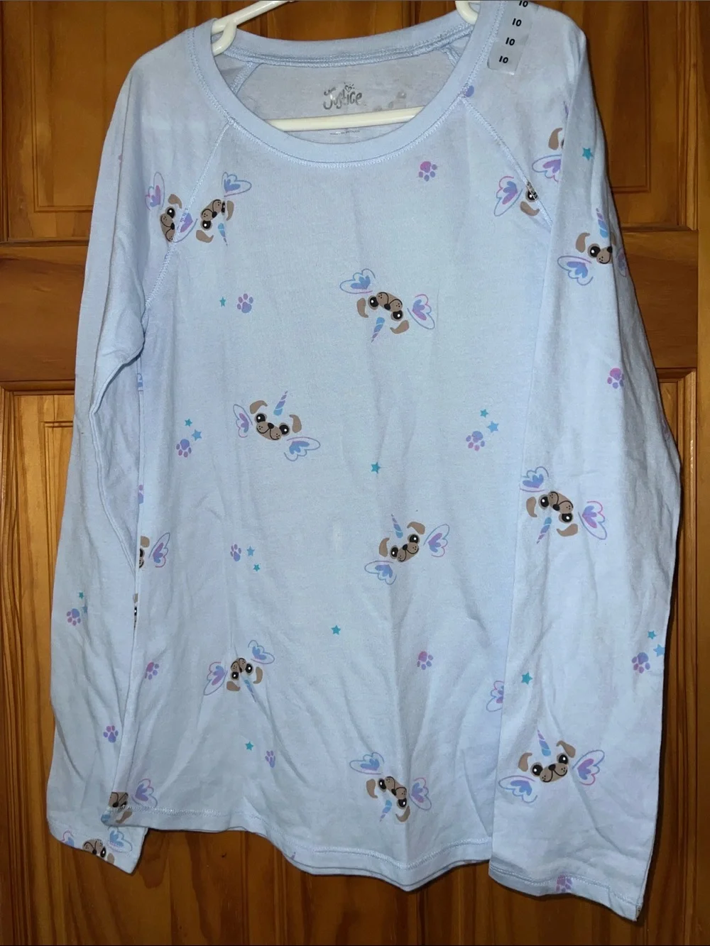 Justice Light Blue Long Sleeve Tee with Puppy and Wing Motif